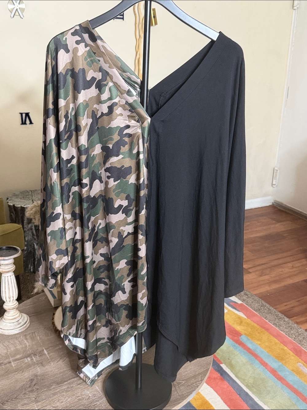 Camo & Black Asymmetric V-Neck Tunic
